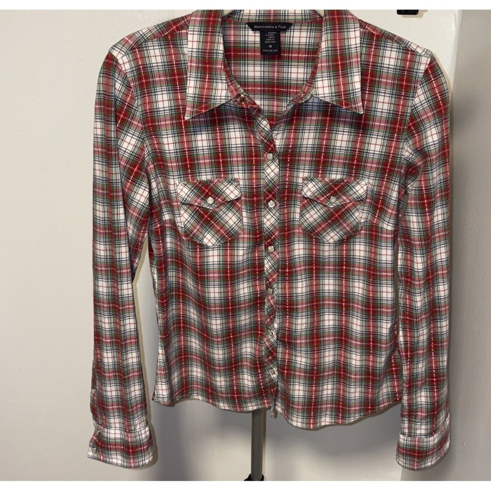 Abercrombie & Fitch Plaid Snap-Up Shirt Women's M Red